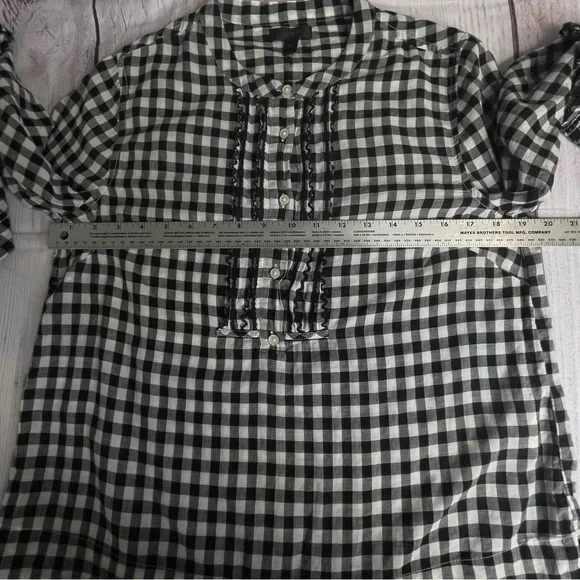 J Crew Gingham Blouse Size 10 Bell Sleeve Ruffles Cotton - Picture 13 of 16